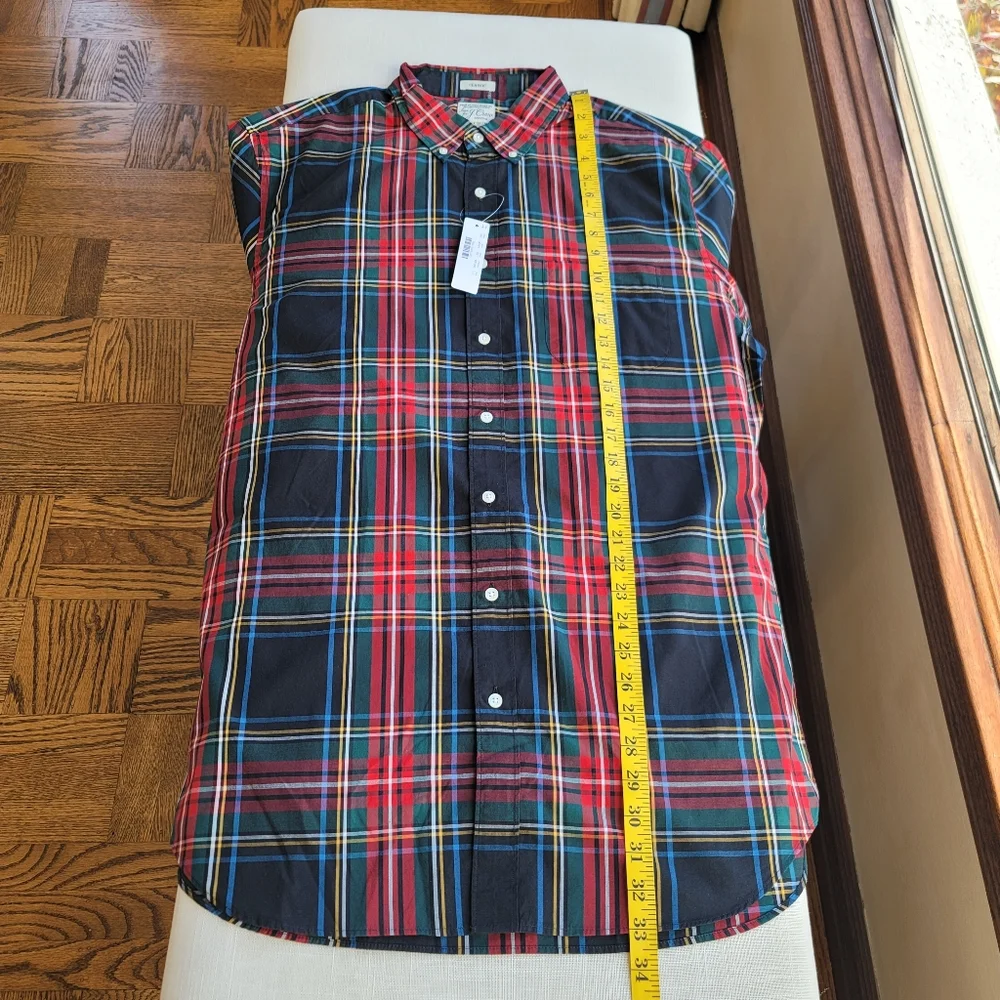 New! J.CREW sz L Tall Mens Secret Wash Cotton Poplin Shirt Black Tartan NWT
